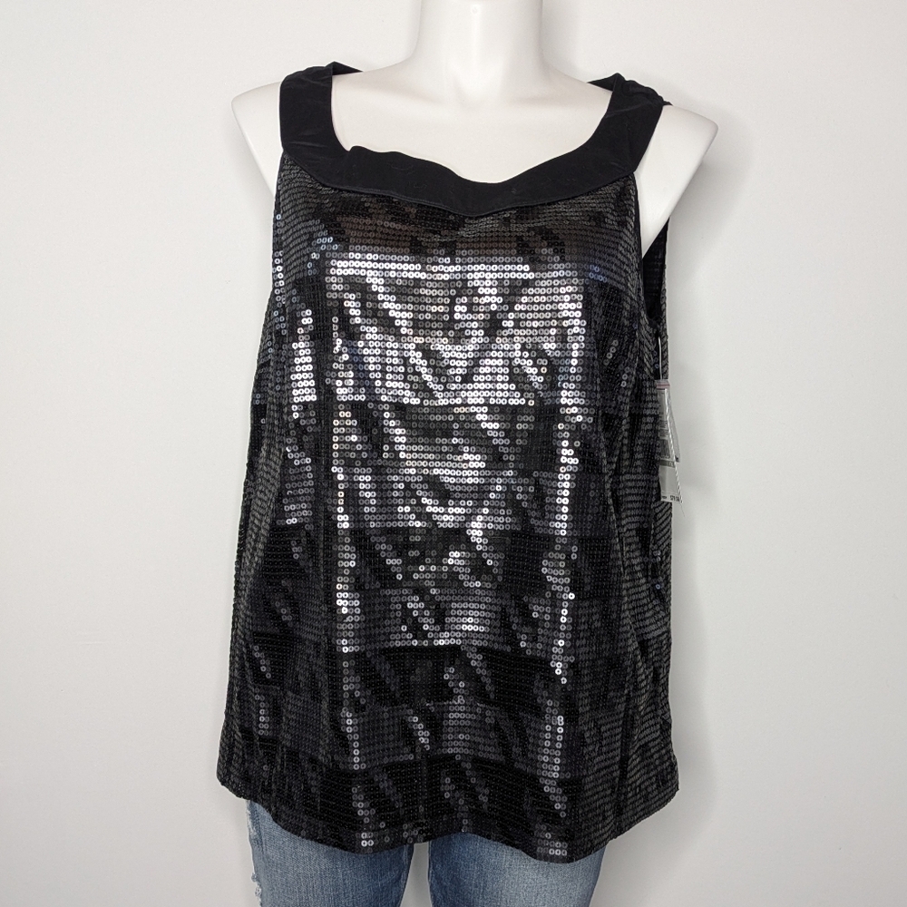 NWT Tommy Hilfiger Black Grey Sequin Tank Top 1X
